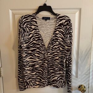 Jones New York Zebra Print Cardigan / Lightweight Open Front Layer